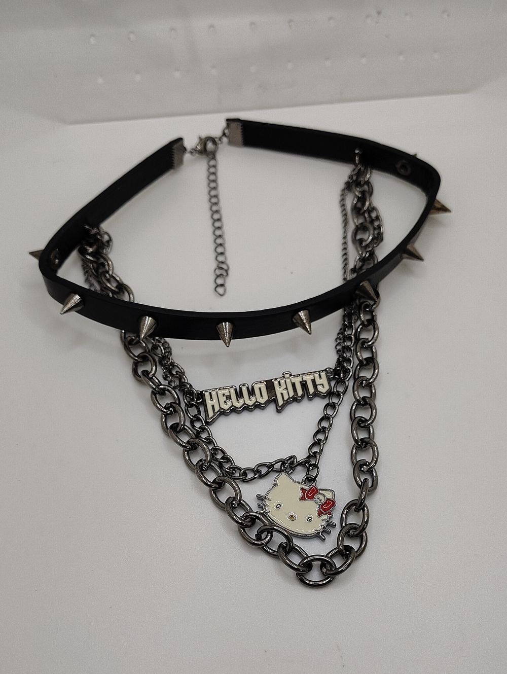 Hello Kitty black spiked choker with layered l chains
